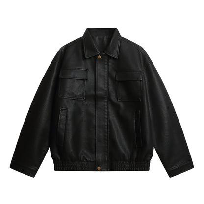 Streetwear PU Leather Jacket Men Short Style Fashion Biker Coat