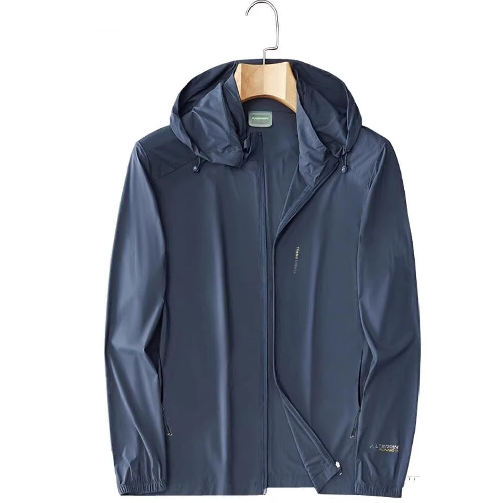 Summer Lightweight Ice Silk Men's Sun Protection Jacket, Ultra-Thin Breathable Quick-Dry Outdoor Hooded Fishing Big Size Sun Shield Coat