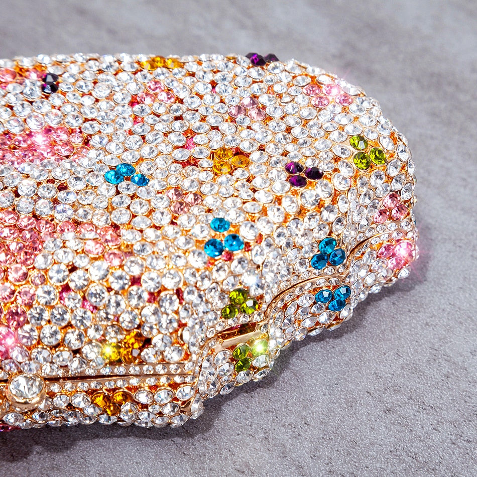 Ice Cream Shaped Diamond Evening Clutch Bag For Party Wedding Boutique Novelty Mini Kawaii Rhinestone Purses High Quality