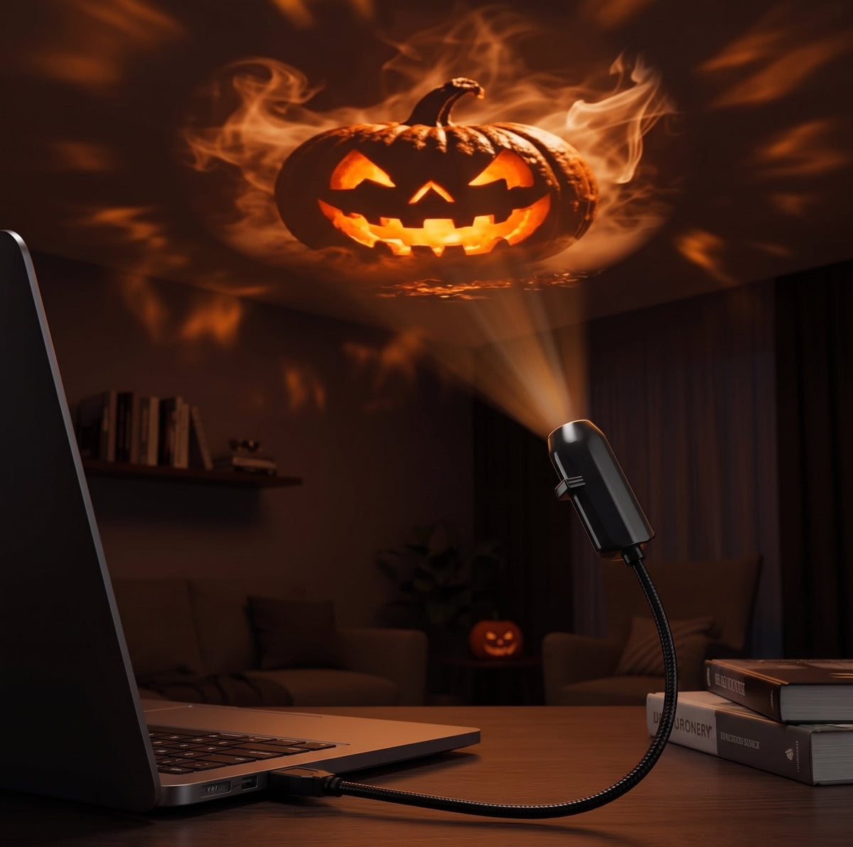 HauntGlow — Halloween Projector Light, USB, Swappable Patterns