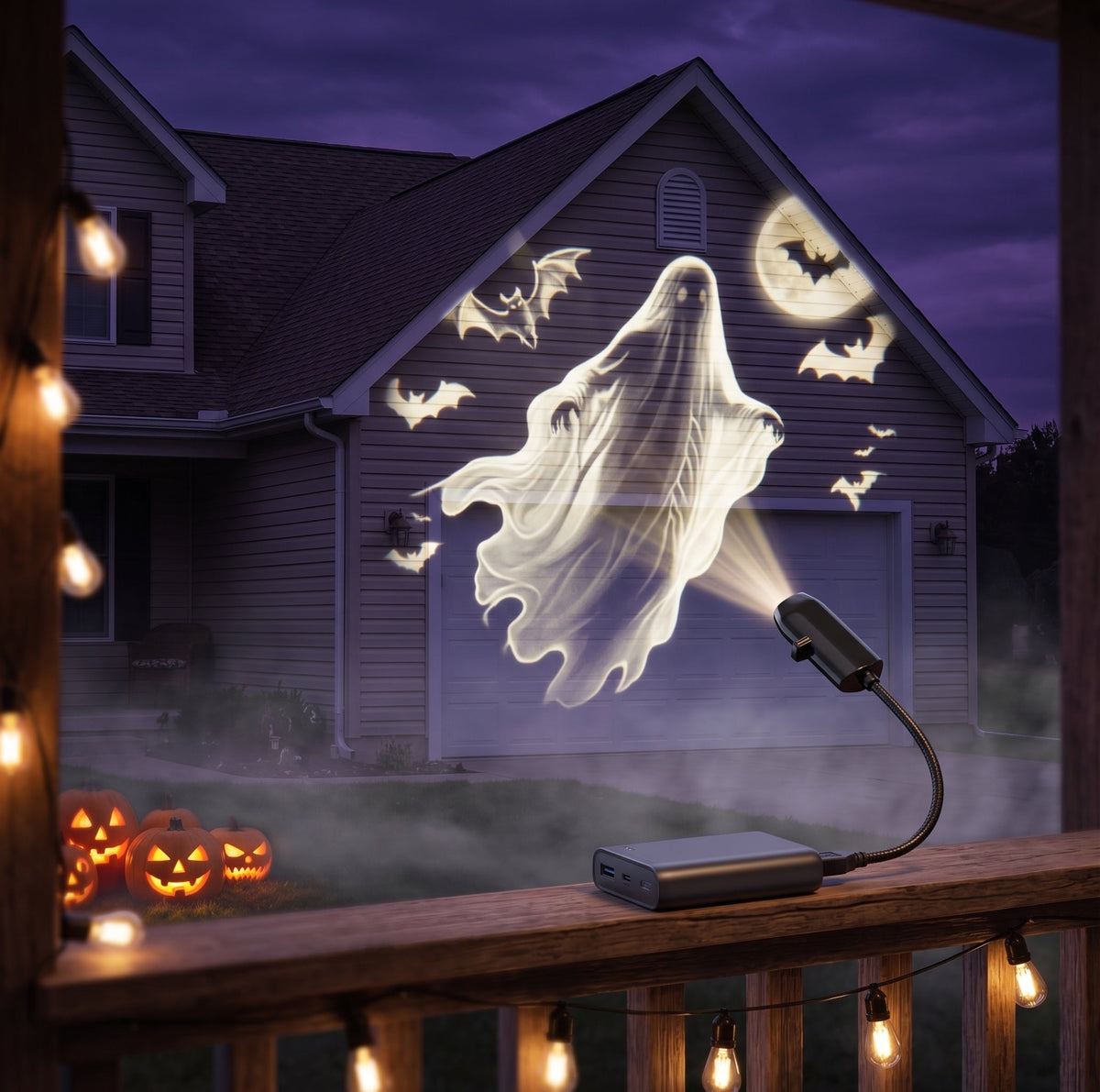 HauntGlow — Halloween Projector Light, USB, Swappable Patterns