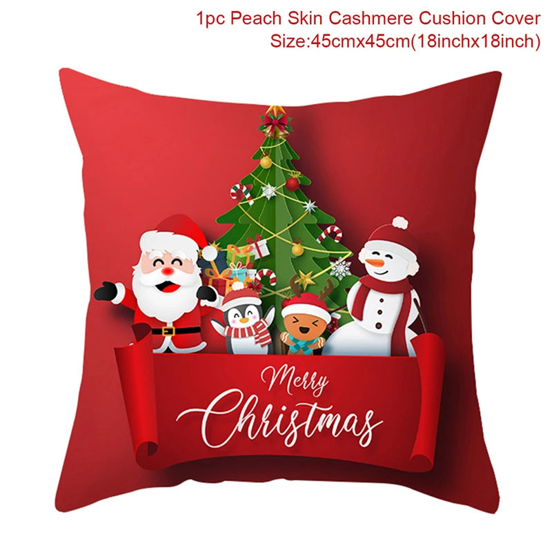Christmas Cushion Cover Merry Christmas Decor For Home Santa Claus Christmas Ornament Xmas Gift Navidad 2024 Happy New Year 2025