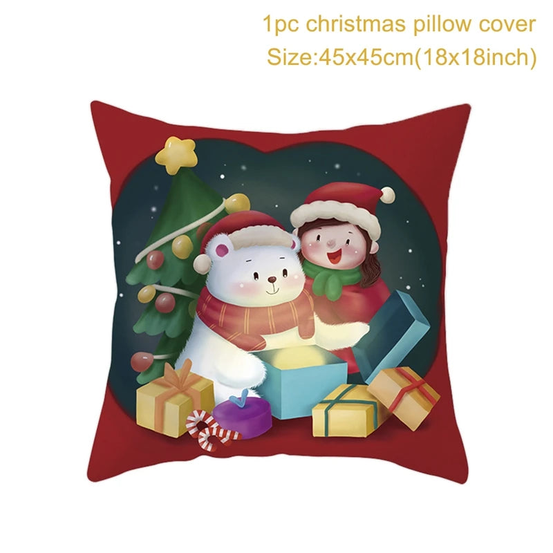 Christmas Cushion Cover Merry Christmas Decor For Home Santa Claus Christmas Ornament Xmas Gift Navidad 2024 Happy New Year 2025