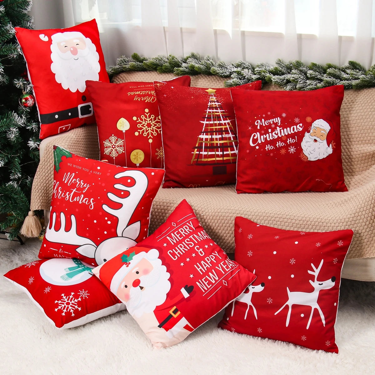 Christmas Cushion Cover Merry Christmas Decor For Home Santa Claus Christmas Ornament Xmas Gift Navidad 2024 Happy New Year 2025