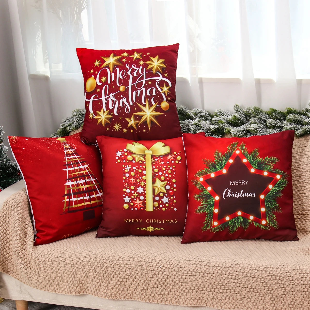 Christmas Cushion Cover Merry Christmas Decor For Home Santa Claus Christmas Ornament Xmas Gift Navidad 2024 Happy New Year 2025
