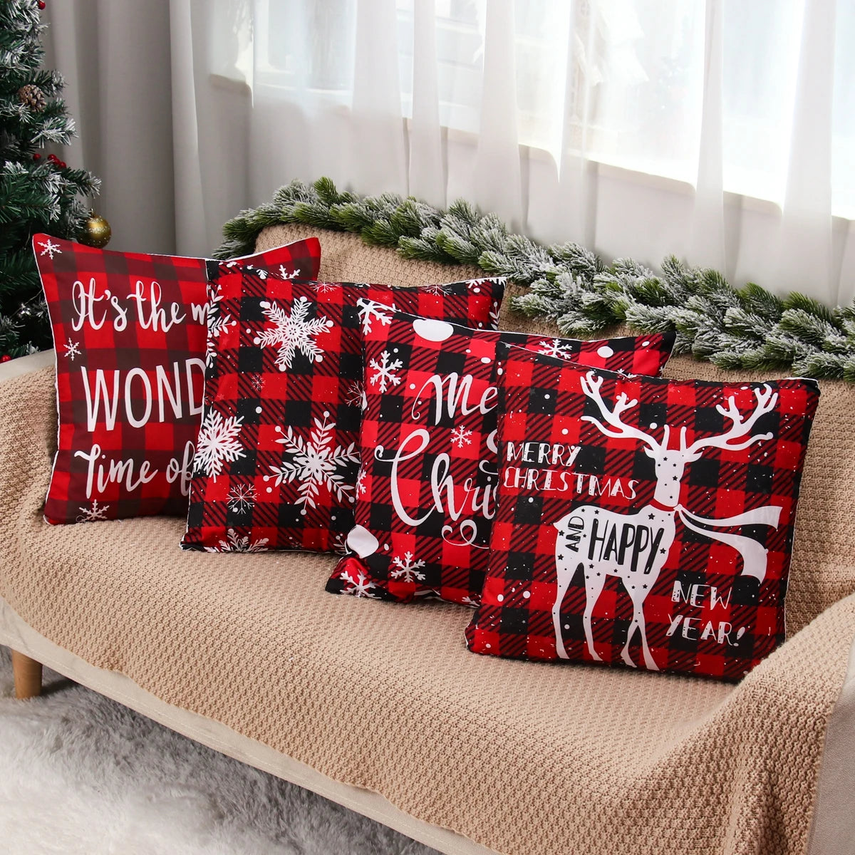 Christmas Cushion Cover Merry Christmas Decor For Home Santa Claus Christmas Ornament Xmas Gift Navidad 2024 Happy New Year 2025