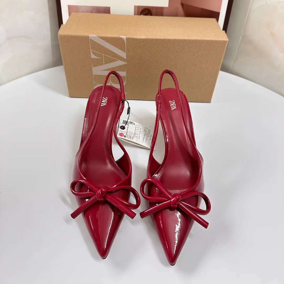 Fashion New Style Women's Slingback Pumps with Thin Heels, Shallow Mouth High Heels, Pointed Toe, Ankle Strap Sandals, Spring and Autumn Socialite Bow