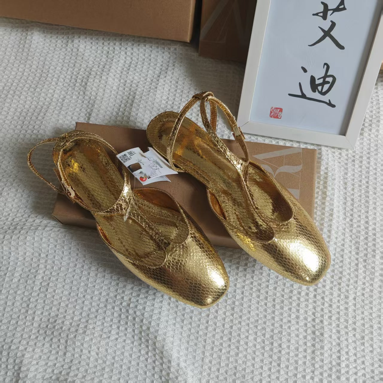 Za Manufacturer's Ready-Made Cross-Border Popular Gold Toe-Toe Fashion Flat Sandals for Women with Shallow Mouth and Hollow Back Strap Shoes Wholesale