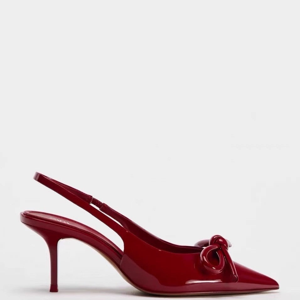 Fashion New Style Women's Slingback Pumps with Thin Heels, Shallow Mouth High Heels, Pointed Toe, Ankle Strap Sandals, Spring and Autumn Socialite Bow