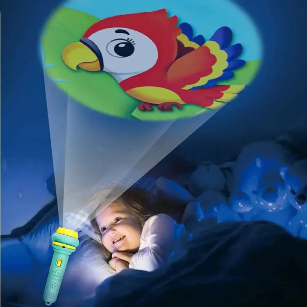 Kids Projector Flashlight 10 Cards 80 Patterns Night Light Bedtime Story Early Learning Educational Toy Gift for Toddlers