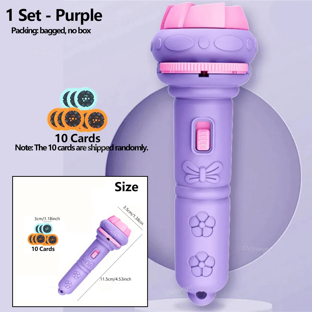 Kids Projector Flashlight 10 Cards 80 Patterns Night Light Bedtime Story Early Learning Educational Toy Gift for Toddlers