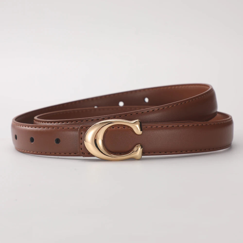 Smooth C-Buckle Leather Belt – Statement Versatile Waist Belt for Women, Business & Everyday Essential