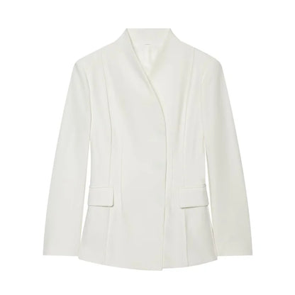ETJ 2025 women's new fashion design three-dimensional cut high collar slim suit jacket & matching casual trousers