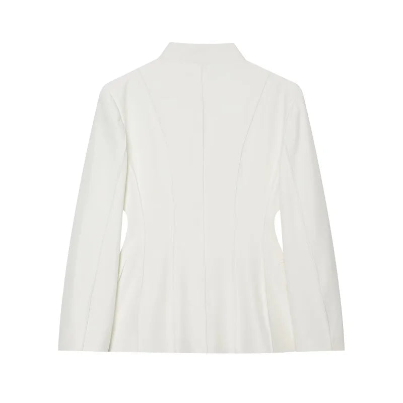 ETJ 2025 women's new fashion design three-dimensional cut high collar slim suit jacket & matching casual trousers
