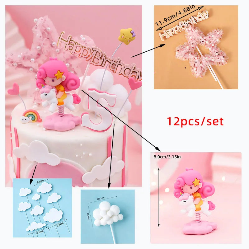 Magical Unicorn Cake Topper with Rainbow Clouds and Stars Dreamy Decor for Baby Shower and Girls Birthday Party Cake Arrangement