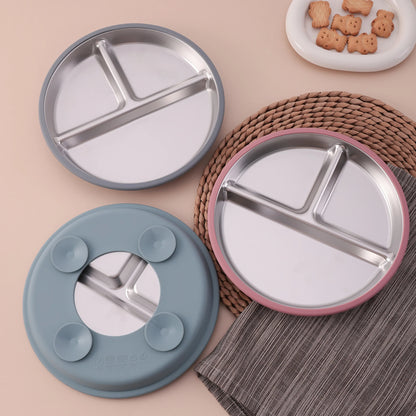 Stainless Steel Baby Feeding Plate with Detachable Suction