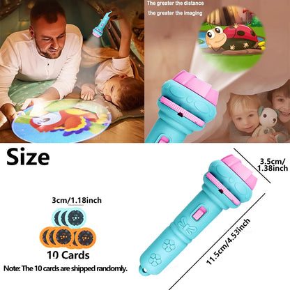 Kids Projector Flashlight 10 Cards 80 Patterns Night Light Bedtime Story Early Learning Educational Toy Gift for Toddlers