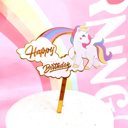 Magical Unicorn Cake Topper with Rainbow Clouds and Stars Dreamy Decor for Baby Shower and Girls Birthday Party Cake Arrangement