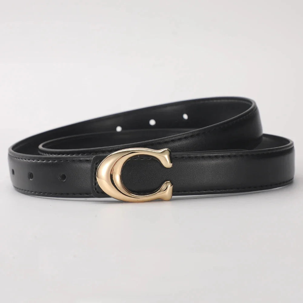 Smooth C-Buckle Leather Belt – Statement Versatile Waist Belt for Women, Business & Everyday Essential