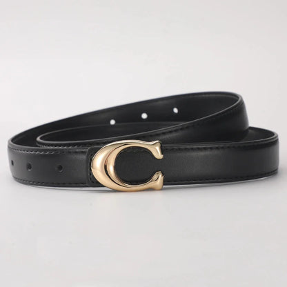 Smooth C-Buckle Leather Belt – Statement Versatile Waist Belt for Women, Business & Everyday Essential