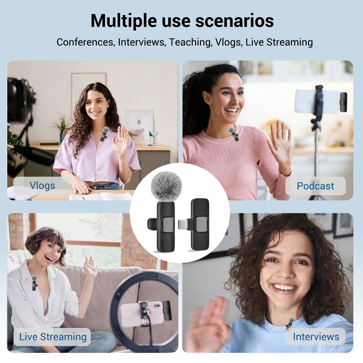 Type-C Port Professional Wireless Lavalier Microphone for Smartphones Plug Play
