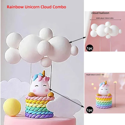 Magical Unicorn Cake Topper with Rainbow Clouds and Stars Dreamy Decor for Baby Shower and Girls Birthday Party Cake Arrangement