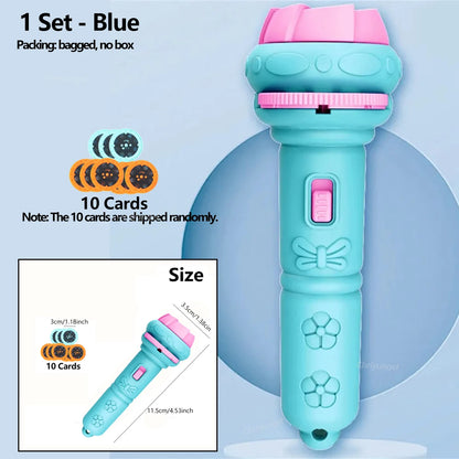 Kids Projector Flashlight 10 Cards 80 Patterns Night Light Bedtime Story Early Learning Educational Toy Gift for Toddlers