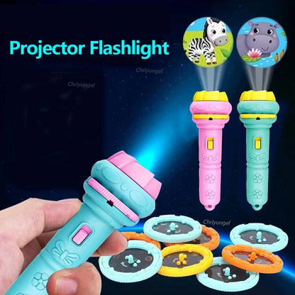 Kids Projector Flashlight 10 Cards 80 Patterns Night Light Bedtime Story Early Learning Educational Toy Gift for Toddlers