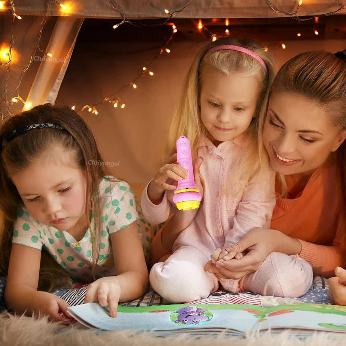 Kids Projector Flashlight 10 Cards 80 Patterns Night Light Bedtime Story Early Learning Educational Toy Gift for Toddlers