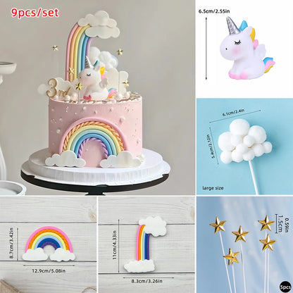Magical Unicorn Cake Topper with Rainbow Clouds and Stars Dreamy Decor for Baby Shower and Girls Birthday Party Cake Arrangement