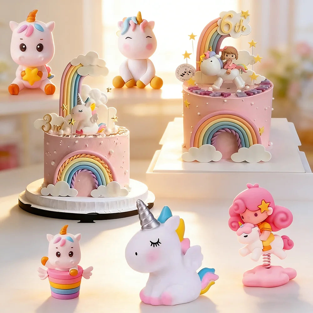 Magical Unicorn Cake Topper with Rainbow Clouds and Stars Dreamy Decor for Baby Shower and Girls Birthday Party Cake Arrangement