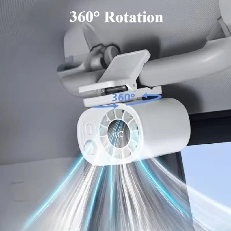 Clip-On Car Fan 360° Rotatable 100-Speed
