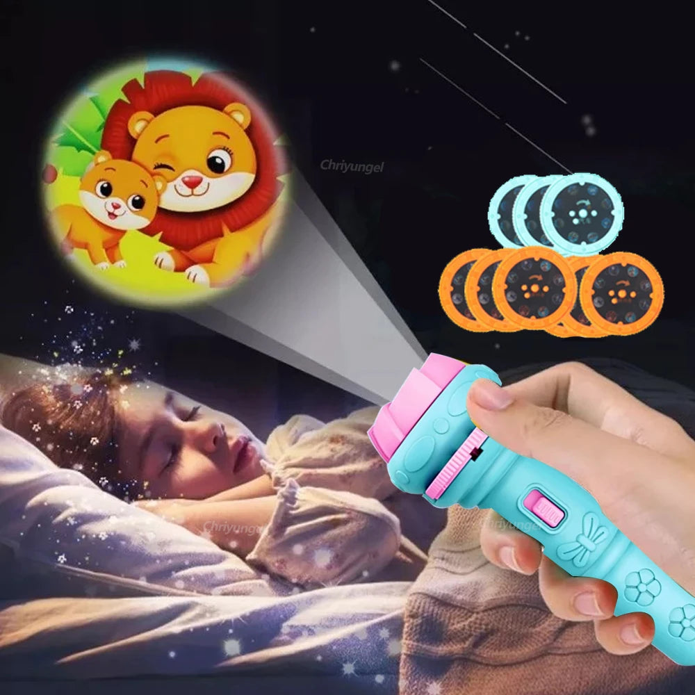 Kids Projector Flashlight 10 Cards 80 Patterns Night Light Bedtime Story Early Learning Educational Toy Gift for Toddlers
