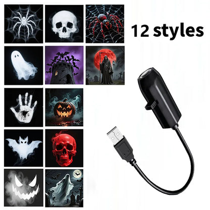 HauntGlow — Halloween Projector Light, USB, Swappable Patterns