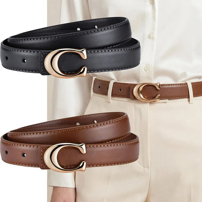 Smooth C-Buckle Leather Belt – Statement Versatile Waist Belt for Women, Business & Everyday Essential
