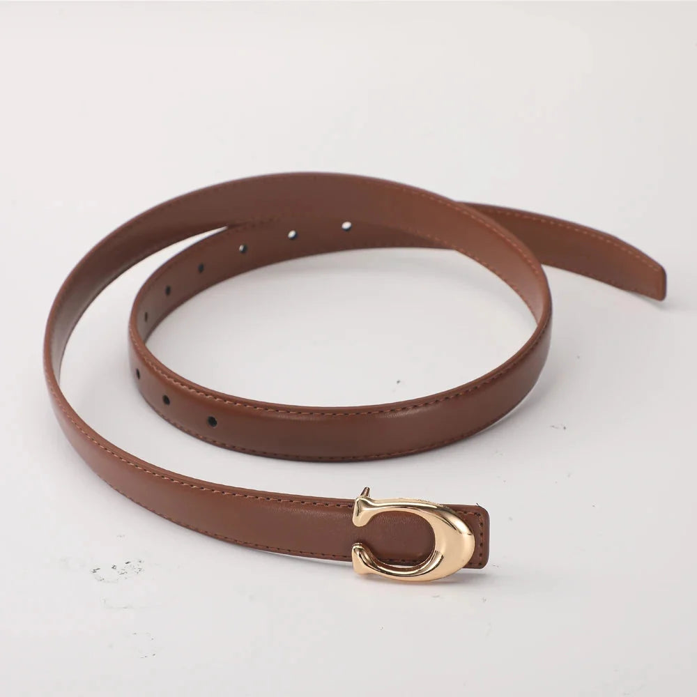 Smooth C-Buckle Leather Belt – Statement Versatile Waist Belt for Women, Business & Everyday Essential
