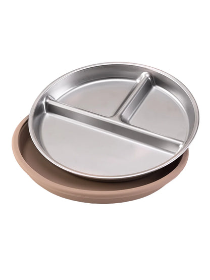 Stainless Steel Baby Feeding Plate with Detachable Suction