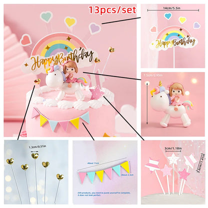Magical Unicorn Cake Topper with Rainbow Clouds and Stars Dreamy Decor for Baby Shower and Girls Birthday Party Cake Arrangement