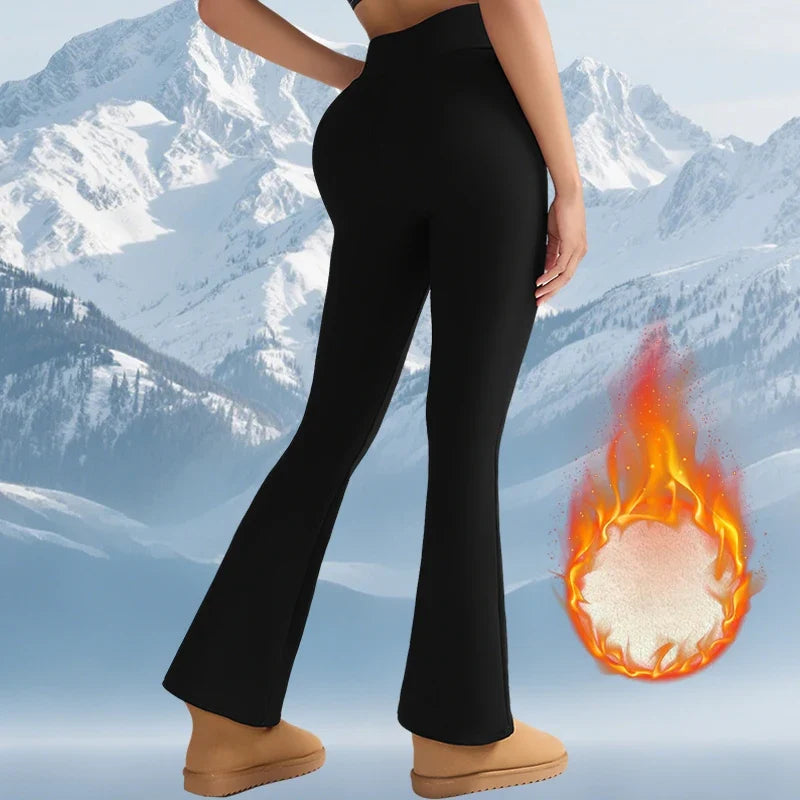 Fleece Women Leggings Thick Flared Pants High-Waisted Thermal Tights Tummy Control Winter Warm Legging Casual Wear