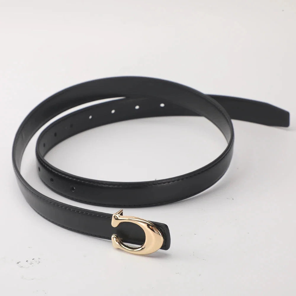 Smooth C-Buckle Leather Belt – Statement Versatile Waist Belt for Women, Business & Everyday Essential
