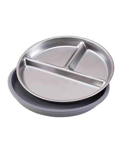 Stainless Steel Baby Feeding Plate with Detachable Suction