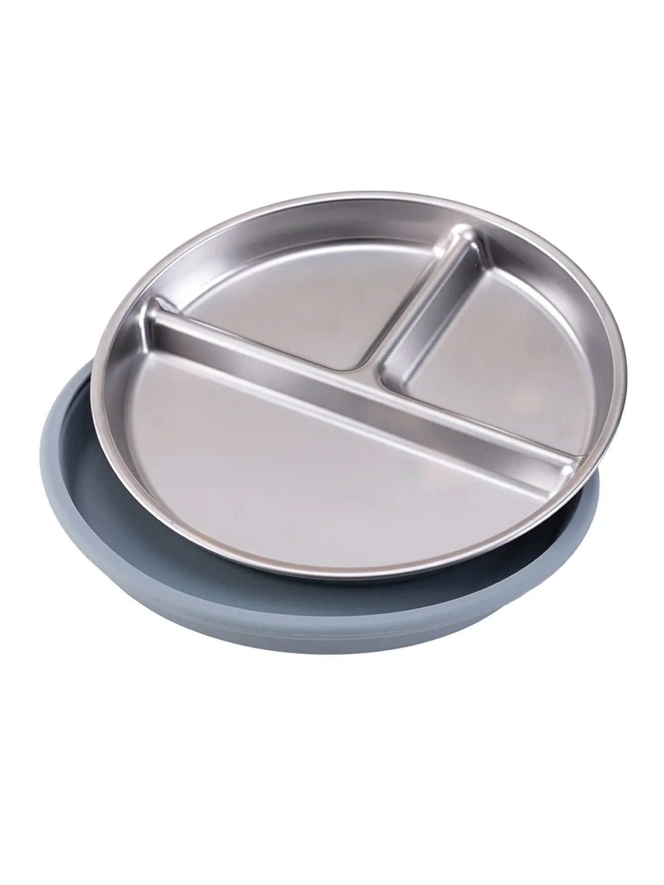 Stainless Steel Baby Feeding Plate with Detachable Suction