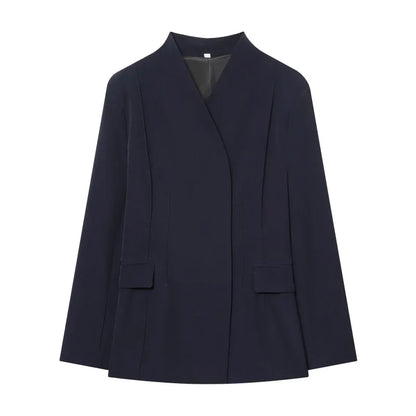ETJ 2025 women's new fashion design three-dimensional cut high collar slim suit jacket & matching casual trousers