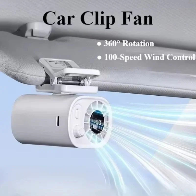 Clip-On Car Fan 360° Rotatable 100-Speed