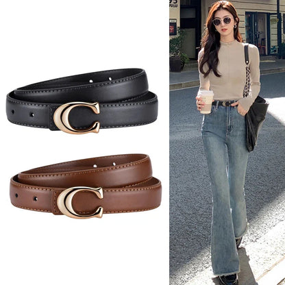 Smooth C-Buckle Leather Belt – Statement Versatile Waist Belt for Women, Business & Everyday Essential