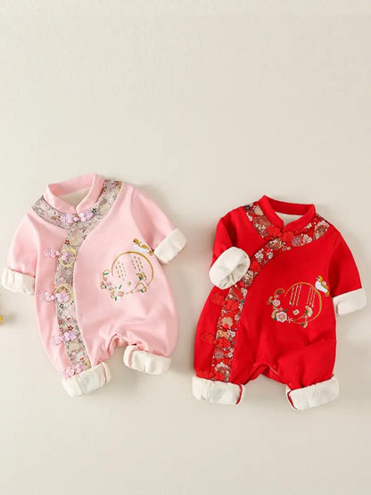 Traditional Chinese Embroidered Baby Girl Qipao Romper