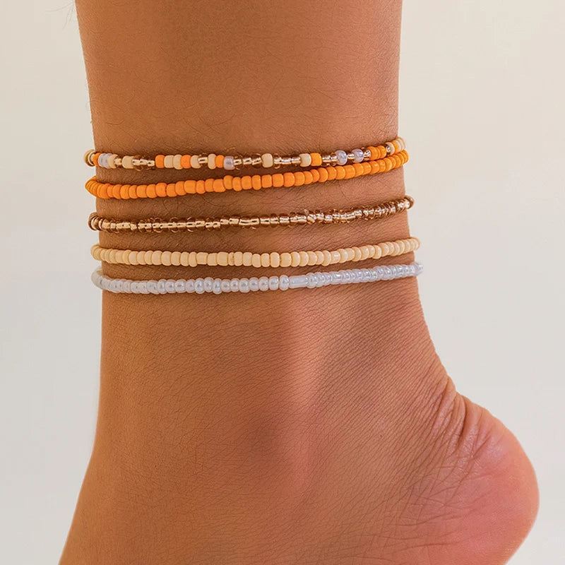 Boho Multilayer Beads Heart Chain Anklet Bracelet Charm Anklet Sandals Barefoot Beach Foot Bridal Valentine's  Jewelry J41