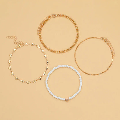 Boho Multilayer Beads Heart Chain Anklet Bracelet Charm Anklet Sandals Barefoot Beach Foot Bridal Valentine's  Jewelry J41