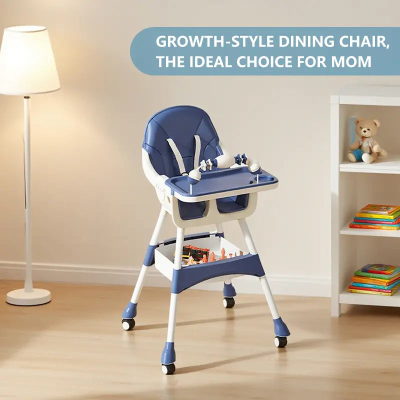 Baby High Chair with Dual Tray, Adjustable Height, Lockable Wheels & Storage Basket | Portable Toddler Dining Chair double removable,back to school